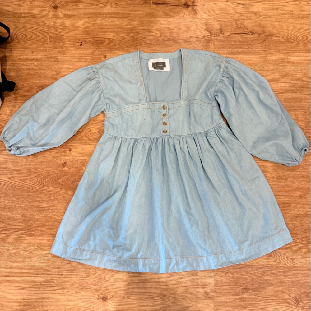 Anthropologie Light Blue Denim Puff Sleeve Kids Dress